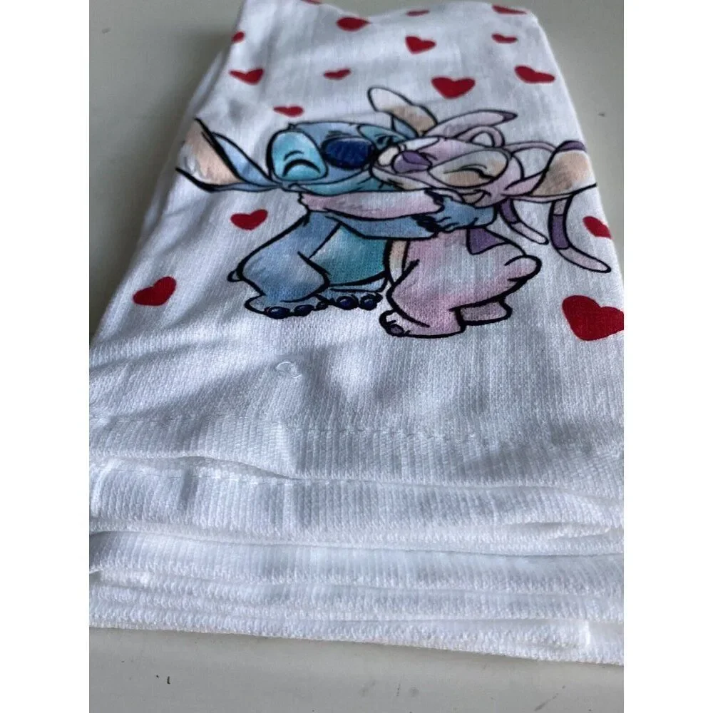2 Pack Disney Stitch And Angel Kitchen Towels Hearts Valentine's Day‎ Love NEW
